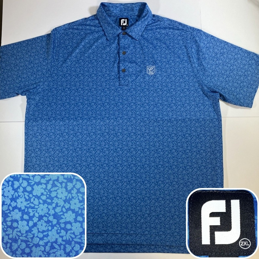 FootJoy Polo Shirt Men's 2XL Blue Floral Cedarbrook Country Club Golf Stretch